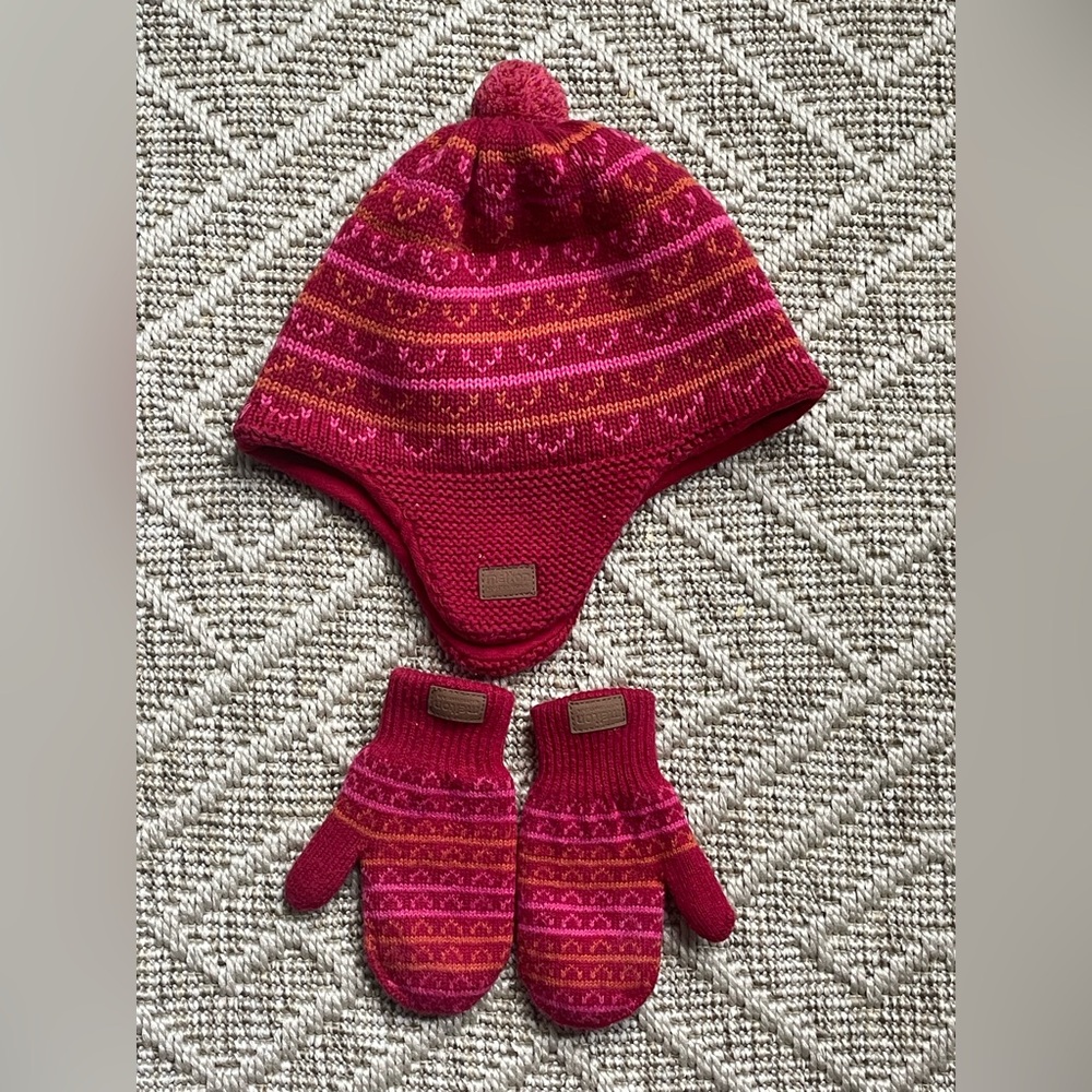 Melton Kids Berry Striped Patterned Mittens & Winter Hat Set- 12months